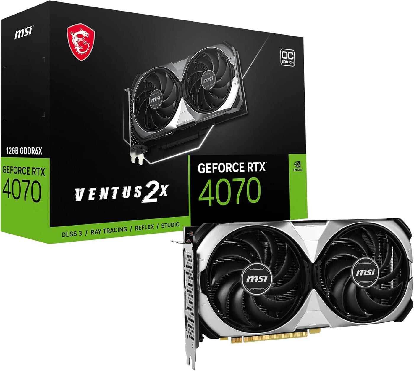 Gaming GeForce RTX 4070 12GB GDRR6X Extreme Clock: 2520 MHz 192-Bit HDMI/DP Nvlink TORX Fan 4.0 Ada Lovelace Architecture Graphics Card (RTX 4070 Ventus 2X 12G OC)